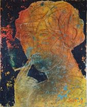 ZASTAVNA, NATALIA (Ukrainian, b.1988),  "A woman who smokes", figurehead in mixed media and oil on