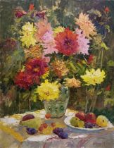 STOGNUT, VICTOR (Ukrainian b.1958) "Dahlias' from the Colours of Autumn Series, a still life
