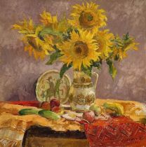 STOGNUT, VICTOR (Ukrainian, b. 1958), 'Sunflowers - Sonyakha', still life of sunflowers, signed