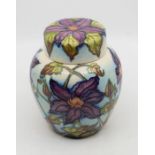 Moorcroft Pottery collectors club ginger jar and cover in ' The President (Clematis)' pattern