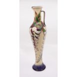 Moorcroft Pottery: a design trial handled vase in 'Wisteria Sinensis' pattern. Des. Trial, 27/4/05