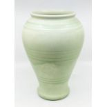 Pilkington's Royal Lancastrian - A large celadon green ribbed designed vase, with impressed marks to