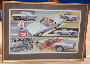 John Evans (20th Century) - A signed watercolour of Maserati interest, signed lower right and