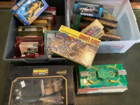 Vintage Toy car selection , largely boxed and  a pin plate railway track toy  and a matchbox boxed