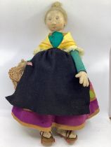 Lenci Original Italian antique 20” felt doll with label inside. A rural dressed doll with floral