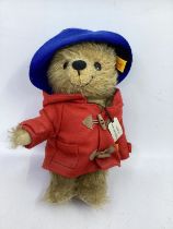 Steiff 10”long haired mohair Paddington Bear teddy bear toy  with coat hat and label-firm paw