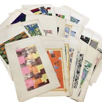 A collection of mid-century textile designs from Frank Studios, mostly stamped EB (Elisabeth Brown).