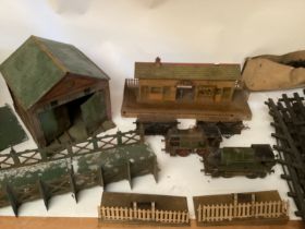 Hornby 1930s O gauge Model Railway antique collection of Loco and station buildings. All of the