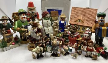 Christmas wooden tree figures and many German wooden painted christmas and other related toys and