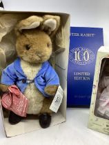 Peter rabbit special edt 14” standing dressed fur rabbit boxed toy-as sold and a pair of Heidi Ott