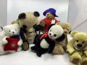 Vintage Teddy bears, to include a Chiltern 1950 ( no label) 12” panda in mohair with velvet pads,