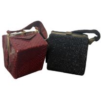 Two 1940s box bags, one in a red snakeskin with gold tone frame and faille lining with BLOCK fifth