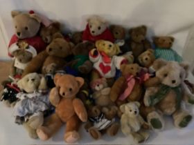 Large collection of various sized Teddy bears and artist bears in Mohair and plush selection in good