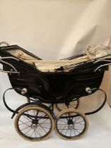 Silver Cross dolls carriage pram 1955 twin model with twin hoods  and a recovered sun canopy frame