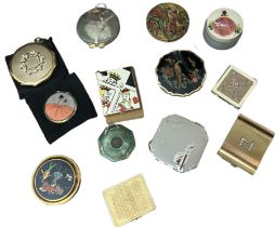 Vintage compacts to include a 1940s American compact with unusual playing card design, a gold tone