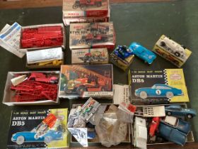 Vintage Airfix Aston Martin, parts and items, boxes , pieces bike from scalextric   buses etc