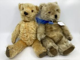 Vintage late 1950s Chiltern Hugmee teddy bear 13” with label and another Golden English teddy bear