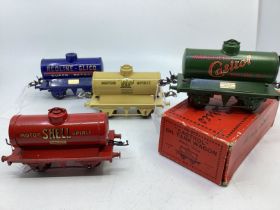 Hornby O gauge Fine collection ; 4 tanks to include a Castro Tank boxed wagon Green,a red shell