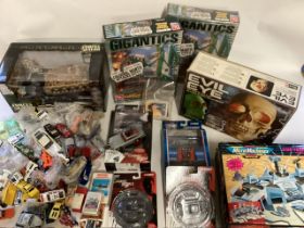 Large box of vintage toys to include many unused sets from Revell evil eye kit, micro machines