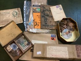 Collection of British & world Coins and bank notes inc a small quantity of pre 1947 Silver and