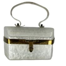 ****away******* A 1950s Dorset Rex purse or box bag in a pearlised lucite with brass tone