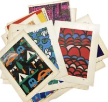 35 larger sized mid-century textile designs EB (Elisabeth Brown) stamped plus 2 smaller. A variety