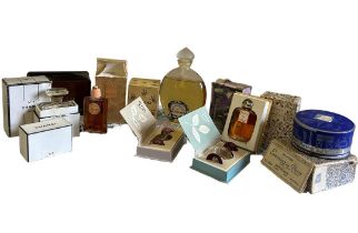 A collection of vintage perfumes, perfume bottles and cosmetics to include Guerlain Ode, released in