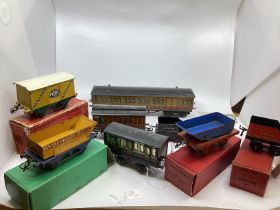 Hornby Model Railway O gauge interest from a childhood collection; Side tipping boxed wagon, a