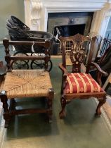 Vintage good toys to include  a Dolls wicker modern small pram, a set of 3 dolls good display chairs