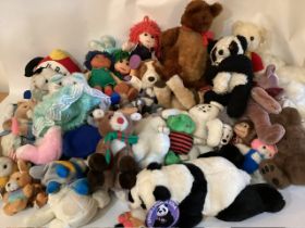 Large Vintage selection of Teddy bears in various sizes and plush toys/ rag dolls ( large