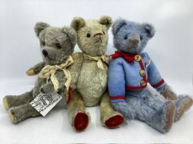 Vintage Artist Bear trio from Beardsley bears and an Andrew John grey teddy bear all constructed