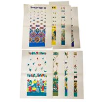 A large portfolio of mid-century hand painted textile designs including those for bold novelty print