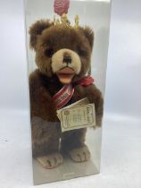 Hermann Vintage boxed classic mohair teddy bear-Berlin banner and gold crown with open baby style