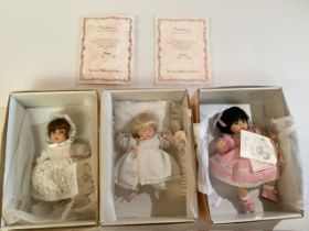 Boxed Pauline Modern Artist baby dolls x 3 , including 2 hard vinyl babies, fixed in to the original