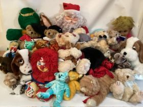 Vintage selection of Plush teddy bears, troll, Santa and ninja turtle plush toys-all used vintage