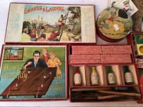 Antique Humpty Dumpty Boxed Board play game , with a snakes and ladders early board, cards ,