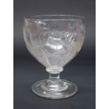 Large 19th Century wine glass with etched decoration depicting slaughter of a cow and harvest