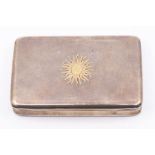 An early 20th Century Italian white and yellow metal rectangular snuff box, plain body, the cover