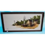 A 1960s/1970s framed oil on canvas of a coastal scene of moored boats by Hammond
