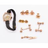 A collection of weighable gold jewellery to include three 9ct rose gold  cufflinks (wear and tear