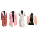 A collection of dressing gowns: 1960s nylon neglige with deep frilled collar; pale lilac brushed