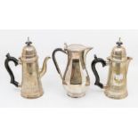A Georgian style plated coffee and hot water jug ebony handles along with 1930's A1 silver plated