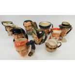 Collection of Royal Doulton toby jugs comprising Izaak Walton, Santa Claus, Tony Weller, Lobster