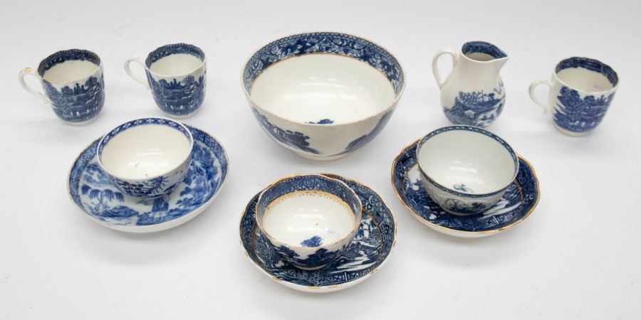 A collection of 19th Century blue and white ceramics to include; bowl, three tea bowls and