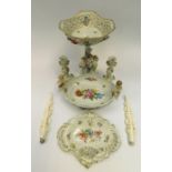 Early 20th century German porcelain i.e fruit bowl, candle sticks, table bowls with hand painted