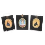 Three framed early 19th Century miniature portraits