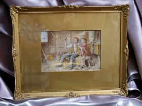 Late 19th century watercolour of two children by W.B. Bonney, 1880, signed and framed, 22cm x 15cm