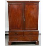 Early 19th Century mahogany linen hall/landing cupboard with two base drawers