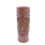 Chinese late 19th century carved wooden brush pot