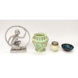A small collection of Art pottery, glass and other to include; a Burleigh Ware vase depicting
